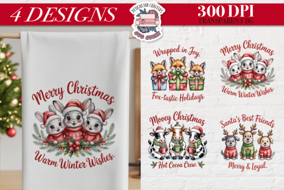 Download Christmas Cute Animals 4 Designs PNG - Premium Bundle