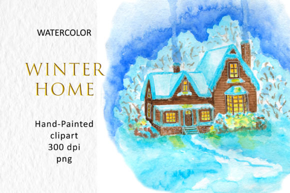 Download House Winter Watercolor Digital Graphic - Digital graphic Collection